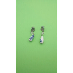 Vintage Avon Earrings White Blue Teardrop Dangle Delft Blue Porcelain